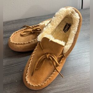 NEW LAMO Mens 11 Suede Real Wool shearling Moccasin Slippers Brown Lace Up